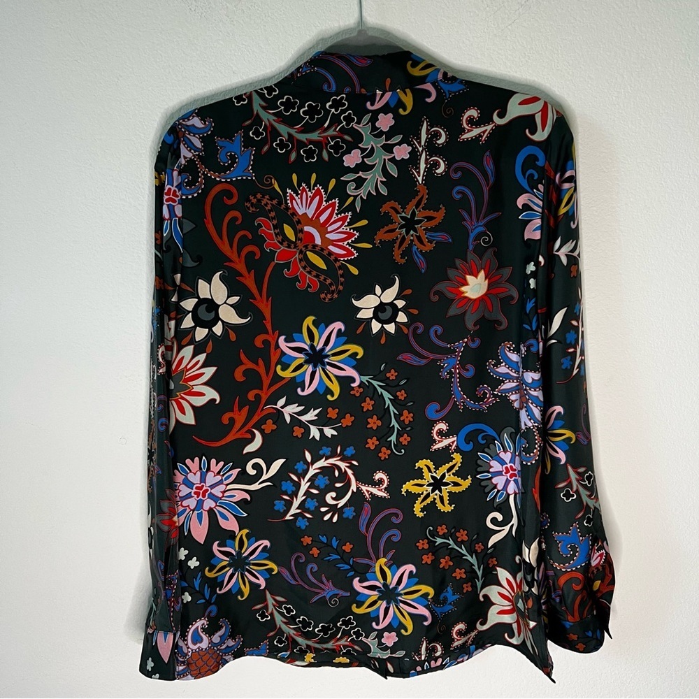 Tory Burch 100% Silk Floral Print Long Sleeve Button Down Blouse Top 8 - Picture 9 of 16
